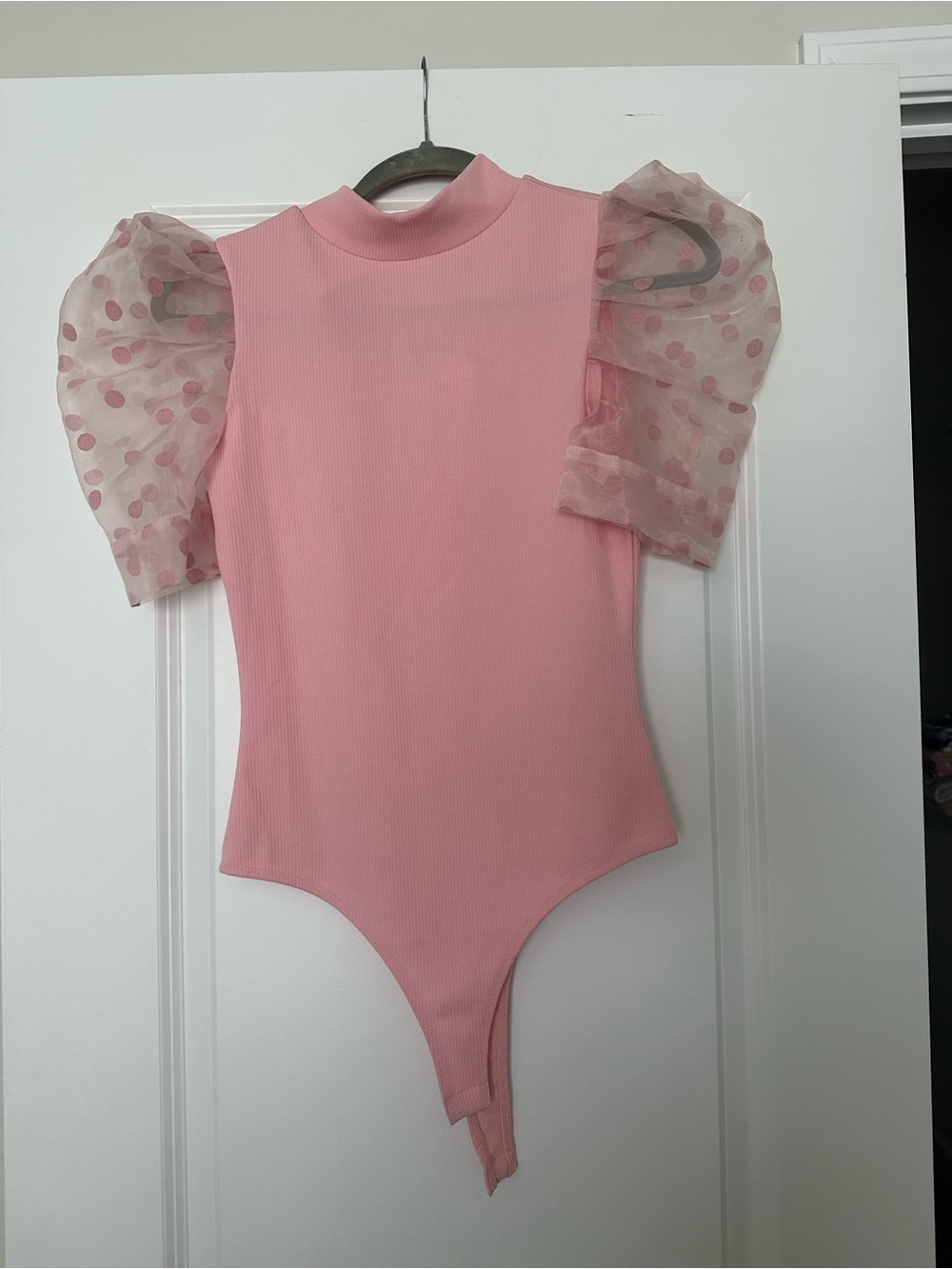 Women’s  Pink Puff Sleeve One-Piece Bodysuit